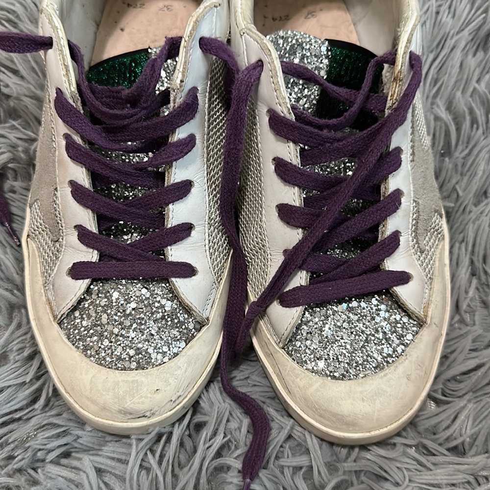 Golden Goose Silver Purple SuperStar Leather Glitter Sneaker 37 Limited Edition - Picture 3 of 5